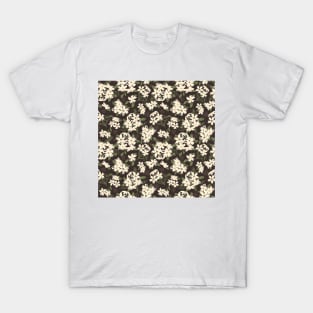 Cream and yellow flowers over brown background T-Shirt